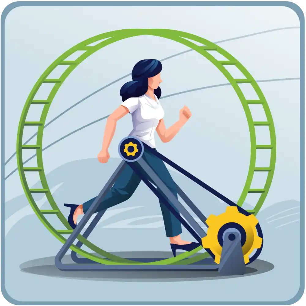 woman in hamster wheel works with no progress