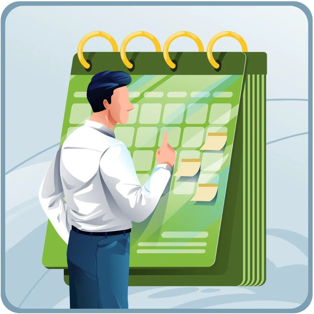 Man gives frustrated look at calendar