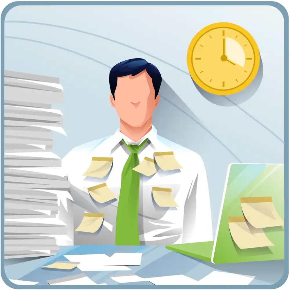 man with post-it notes haphazardly