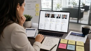 Meeting planner reviewing speaker shortlist for a corporate conference, the 7 most common and costly mistakes in the keynote speaker hiring process