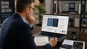 Professional speaker reviewing fee strategy, how to raise your speaking fee without losing clients using tiered communication and credential-supported positioning
