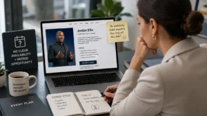 Meeting planner unable to find speaker availability information online, why every professional speaker needs an online calendar management tool to capture bookings in real time