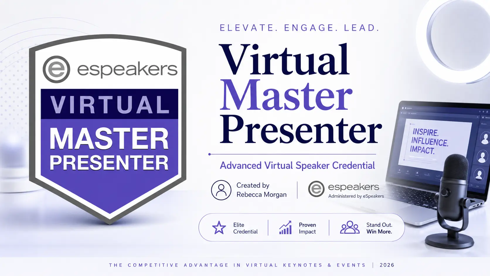 Rebecca Morgan CSP CMC CVP VMP, creator and instructor of the Virtual Master Presenter certification course, first person to hold all four professional speaking designations
